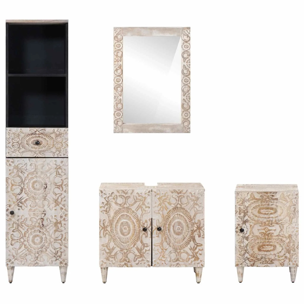 Set di mobili per il bagno 4 pcs Bianco Legno di mango massello