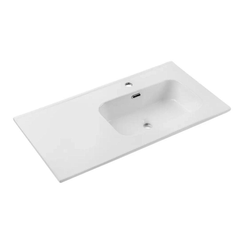 Lavabo da incasso ESSEN 90 cm con vasca spostata a destra in ceramica bianco brillante