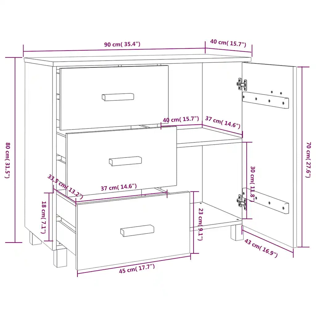 Credenza HAMAR Grigio Chiaro 90x40x80 cm Legno Massello di Pino 340431