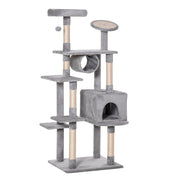 Albero Tiragraffi per Gatti 60x50x165 cm in Peluche e Corda Sisal Grigio e Beige