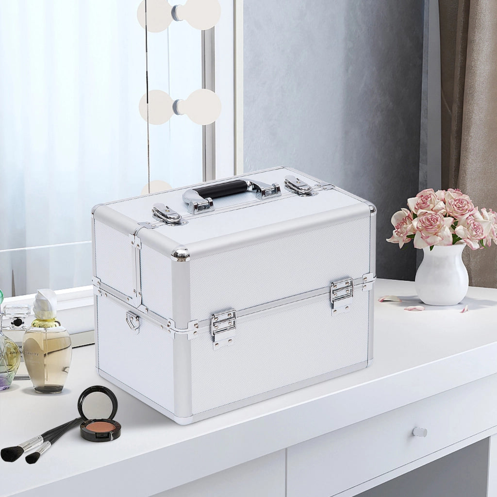 Mallette trucco a 3 livelli con chiavi ¨C zephmum ¨C argento 36.5x24x29 cm
