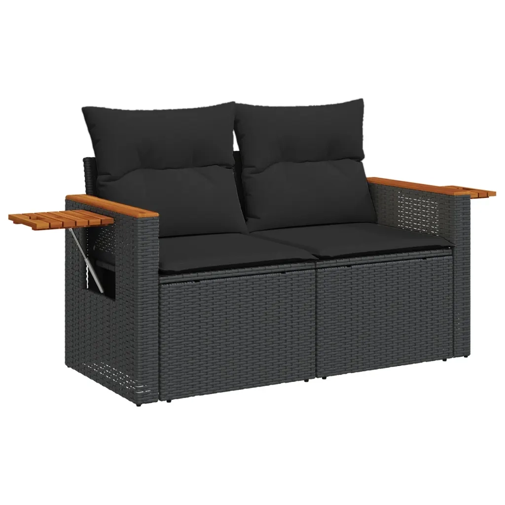 Set Divani da Giardino 9 pz con Cuscini Nero in Polyrattan