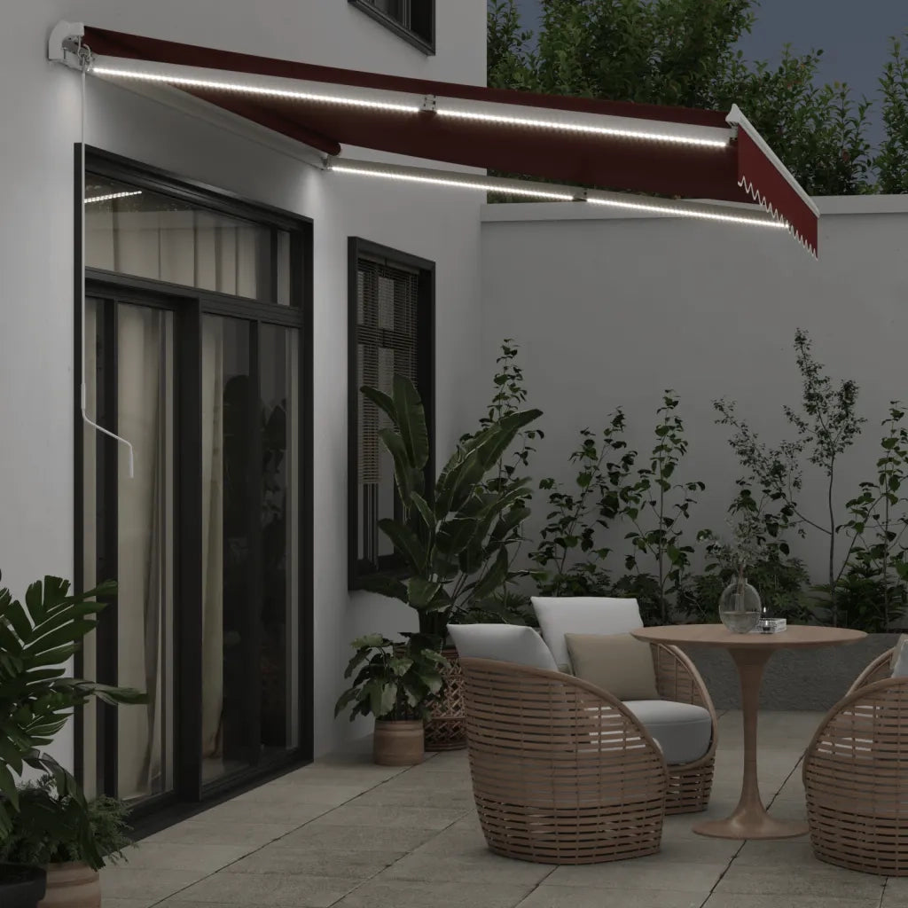 Tenda da Sole Retrattile Manuale con LED Bordò 350x250 cm 3214972