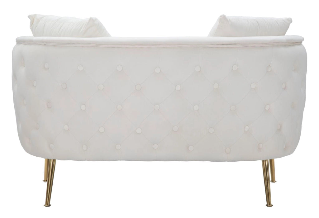 Divanetto Bucarest Crema 127x74x73 cm Legno e Spugna e Tessuto e Metallo Crema e Oro