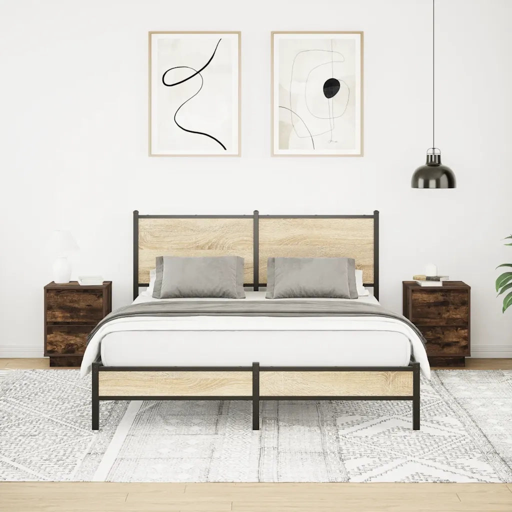 Set di 2 Comodini | Armadio da Notte | Mobiletto da notte con Luci a LED Rovere Fumo 38x34x50 cm