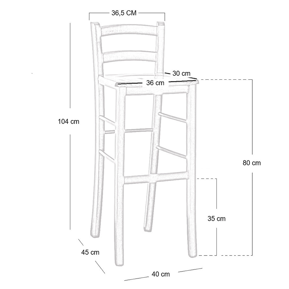 Sgabello alto da bar in legno grezzo da verniciare h 80 cm seduta in massello