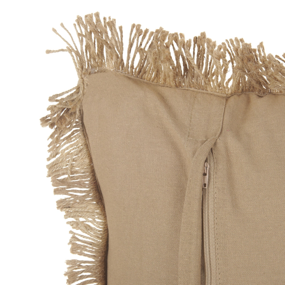 Cuscino in iuta sfoderabile con imbottitura con bordo decorativo a righe 45 x 45 cm Beige accessori decorativi boho