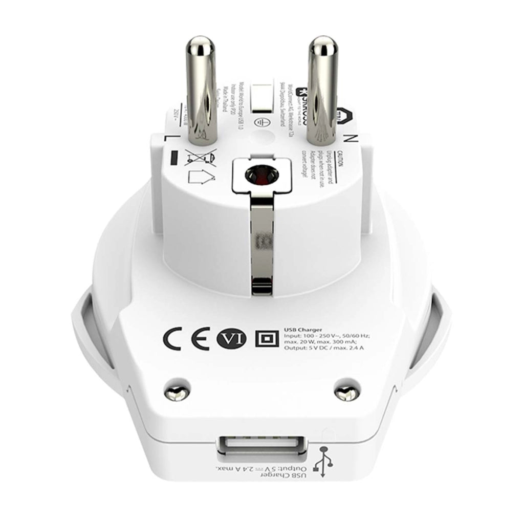 Adattatore Caricatore da Viaggio USB Mondo a Europa 2 / 3 poli Bianco Skross
