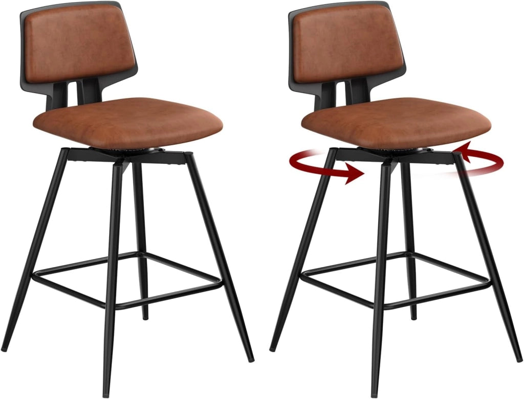 Sgabelli Cucina Set di 2, Sgabelli Bar Girevoli a 360°, con Schienale e Poggiapiedi, in Velluto di Latte, per Cucina, Bar, Soggiorno, Grigio Scuro