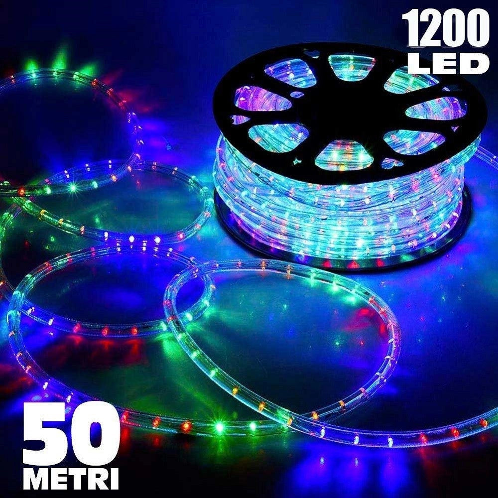 Trade Shop - Tubo Luminoso 1200 Led 50 Mt Multicolor Uso Esterno Controller 8 Giochi Luce -