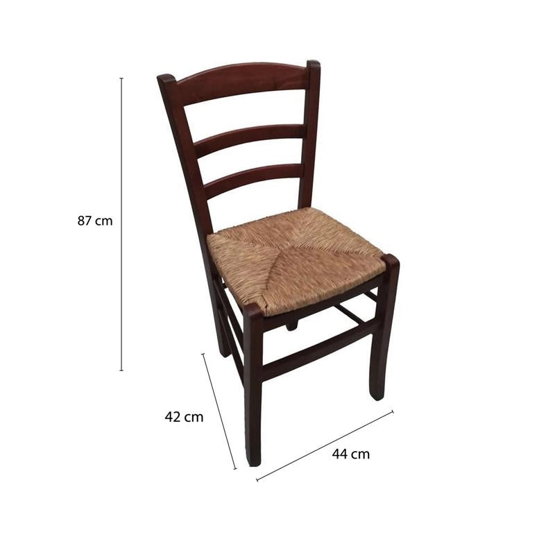 SEDIA IN LEGNO COLORE NOCE 45×45×85 CM MODELLO PAESANA CON SEDUTA IN PAGLIA GREZZA E SCHIENALE ALTO - 2PZ