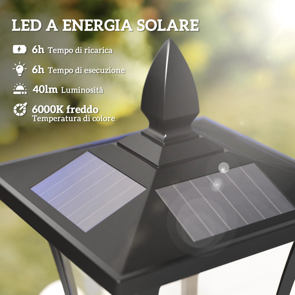 Lampada da Giardino Solare LED ¨C Zephmum ¨C Nero IP44 18x18x160 cm