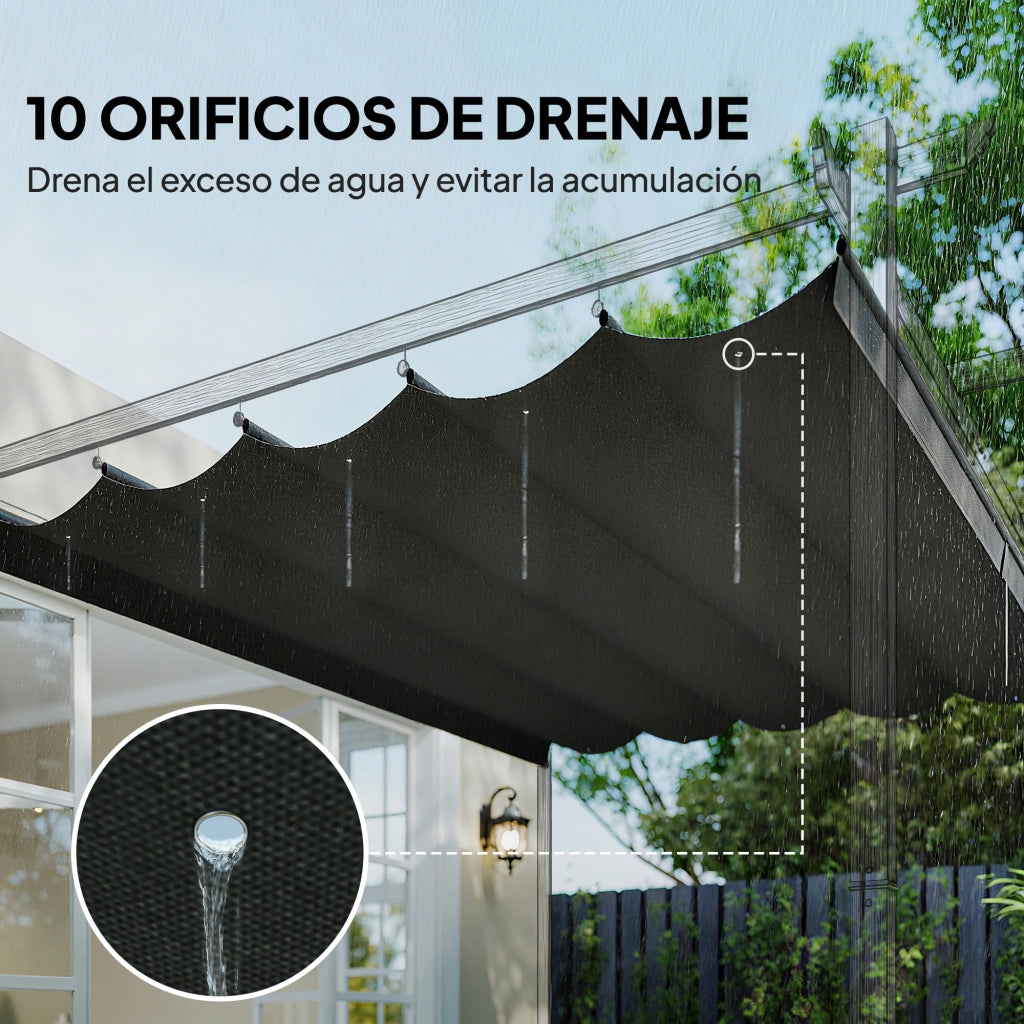 Telo per Pergola Retrattile 3,5x2,6 m ¨C zephmum ¨C Grigio Scuro con Fori di Drenaggio
