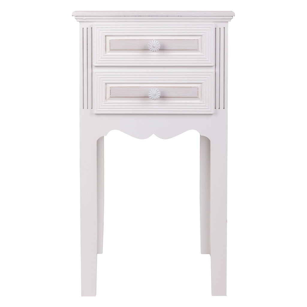 Comodino in legno con 2 cassetti bianchi 38x28x69.