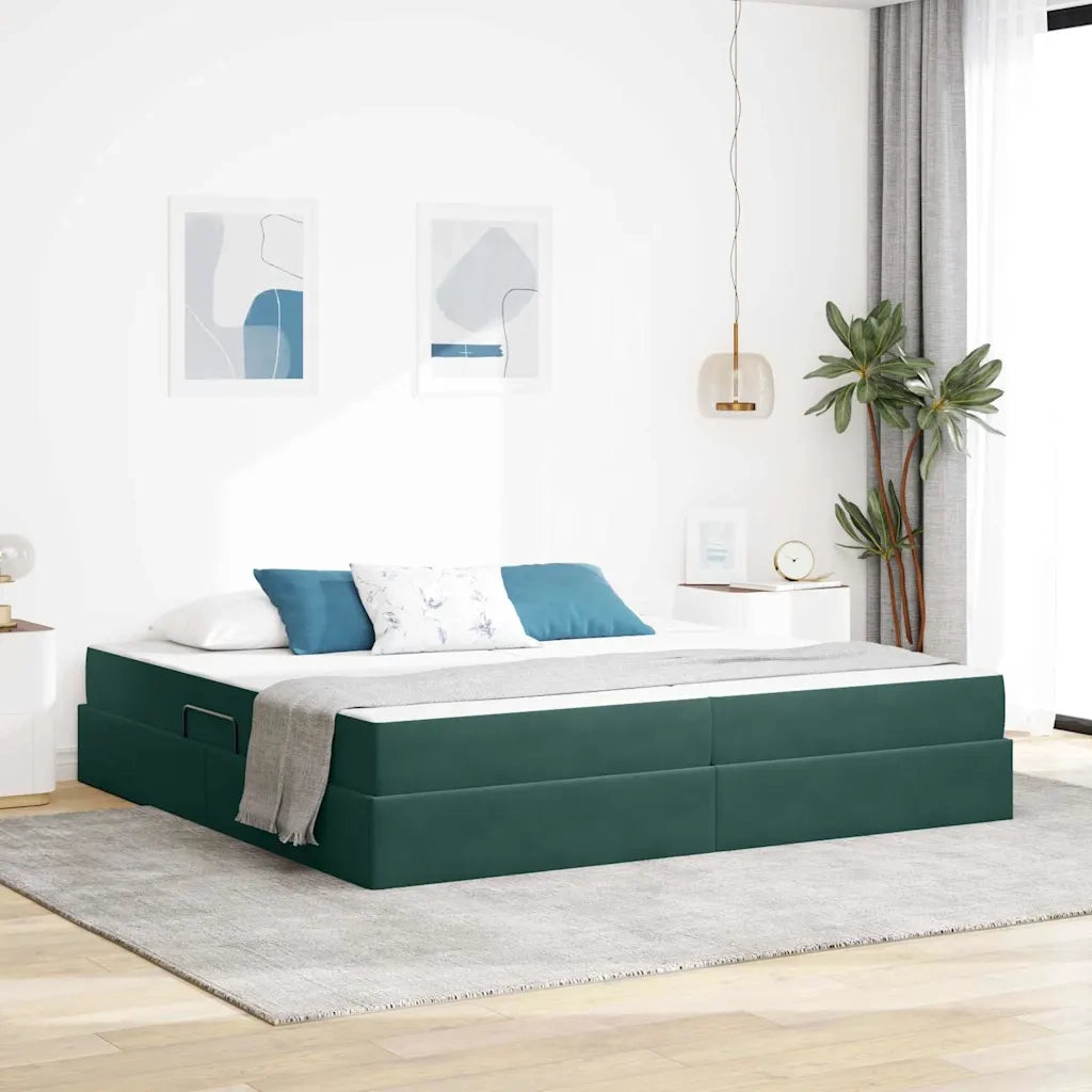 Letto con contenitore e materasso Verde Scuro 200 x 200 cm 3399745