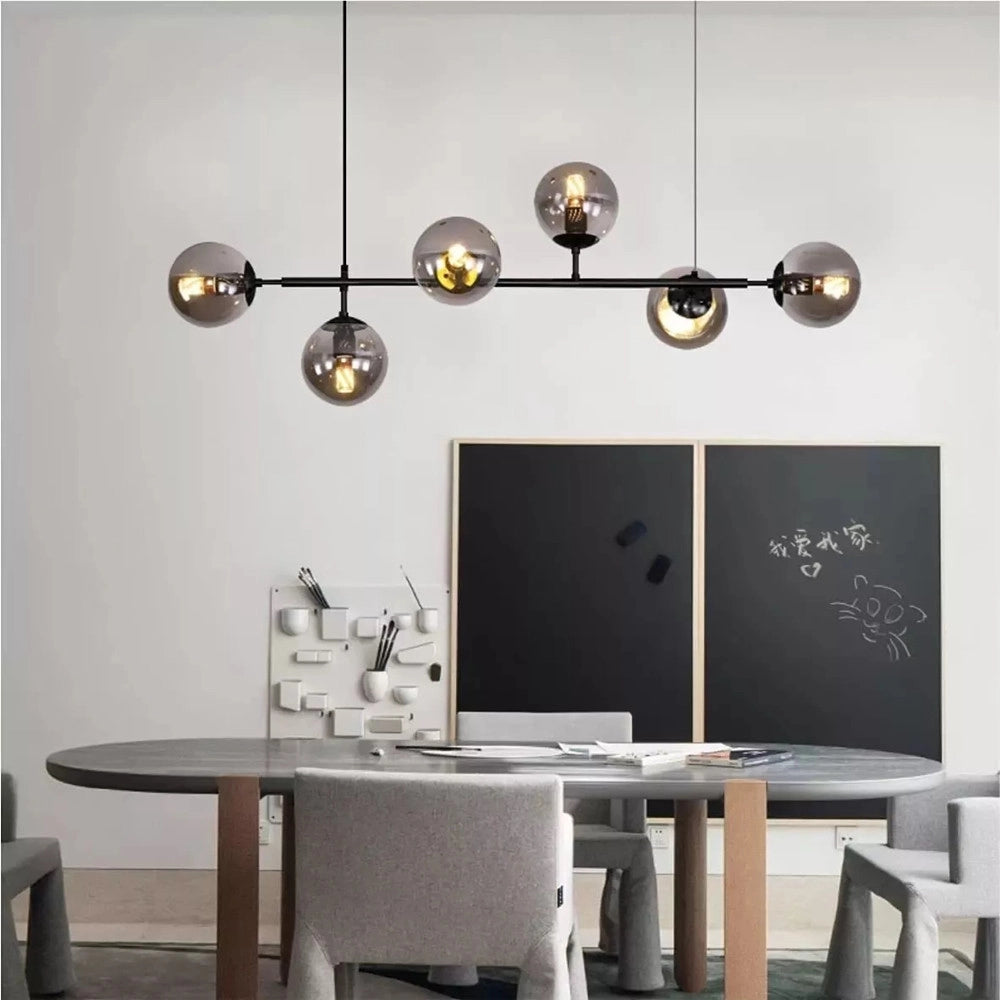 Trade Shop - Lampadario Sospensione 6 Sfere Attacco E27 In Vetro Lampada In Metallo Nero 71669 -
