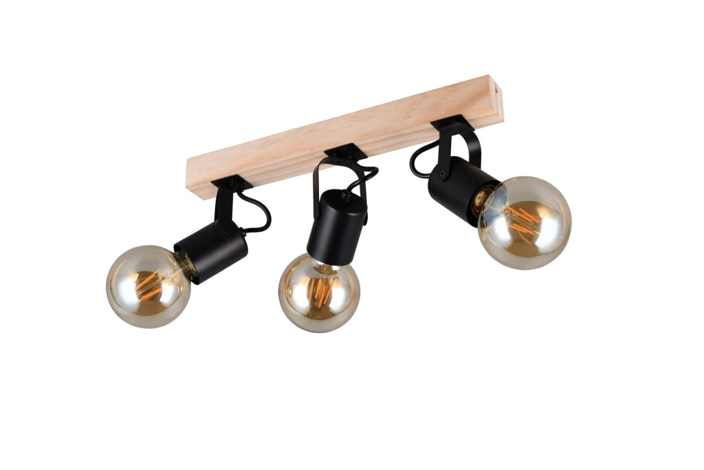Faretto da soffitto vintage LYNAR 3xE27 nero legno RL