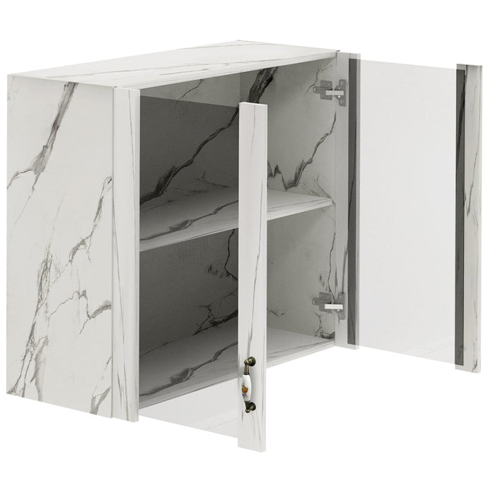 Pensile Cucina con Ante in Vetro 80x72x32 cm Bianco Effetto Marmo