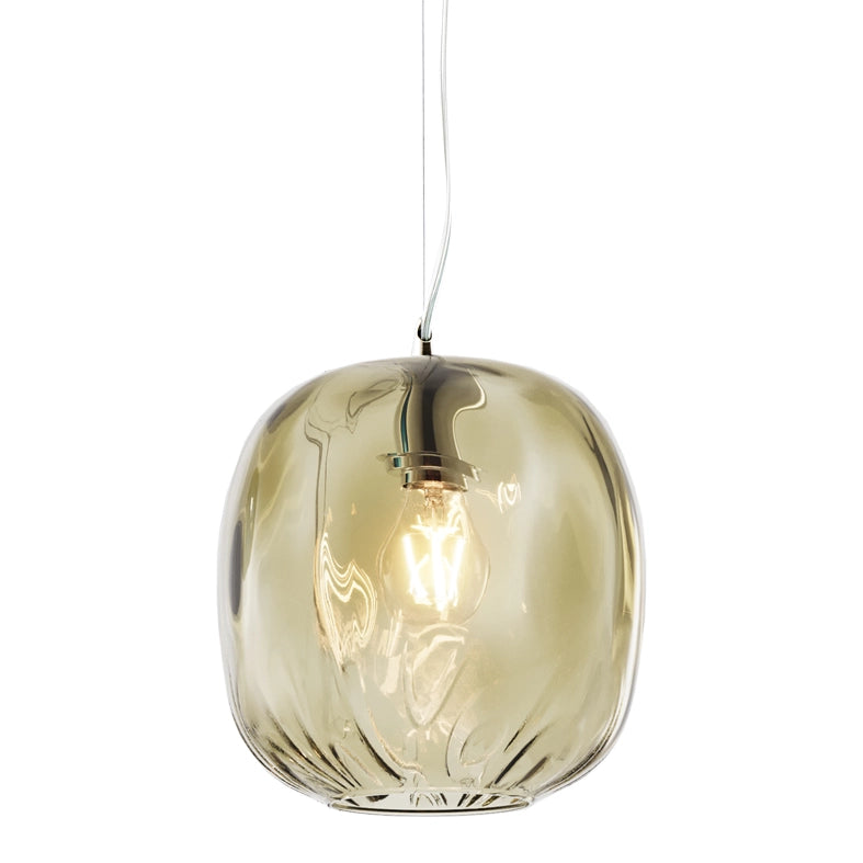 OBAN Sospensione in Vetro Soffiato Bronzo E27 IP20 - Lampada di Design con Diffusore Artigianale - Struttura Elegante per Interni