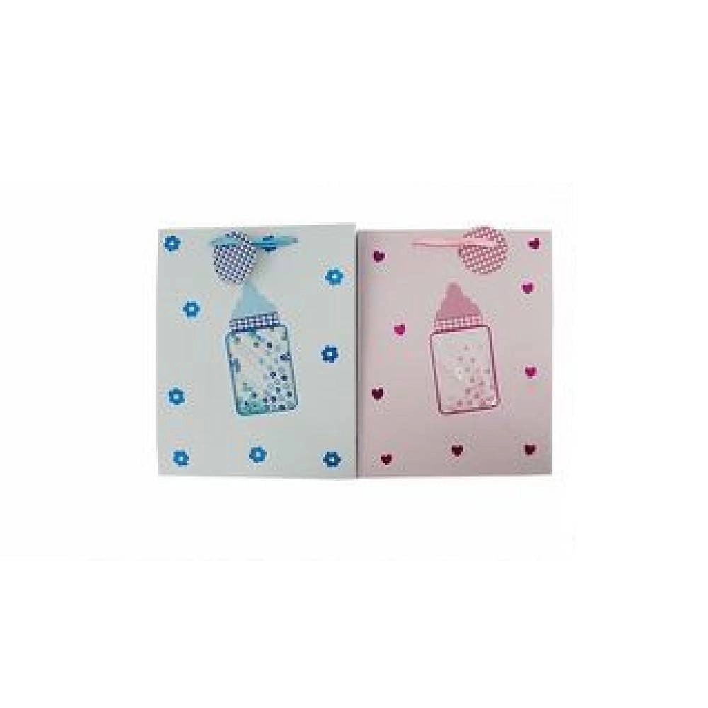 Trade Shop - Set 3 Buste Da Regalo 18x23x10 Cm Fantasia Biberon Maschio Femmina Nascita 65912 -