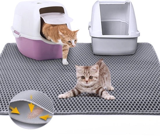 Matrice per gatti in doppio strato XL, dimensioni 80x60 cm, design a forma di api, impermeabile e antiscivolo.