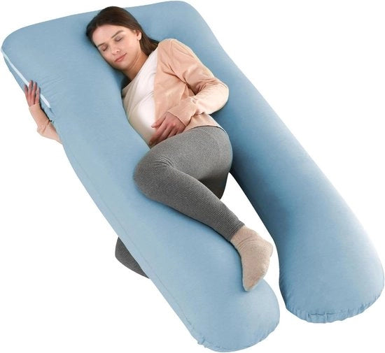 Cuscino per la gravidanza - Cuscino a forma di U, supporto full-body per la schiena, glutei e gambe per donne in stato di gravidanza, copertura rimovibile blu