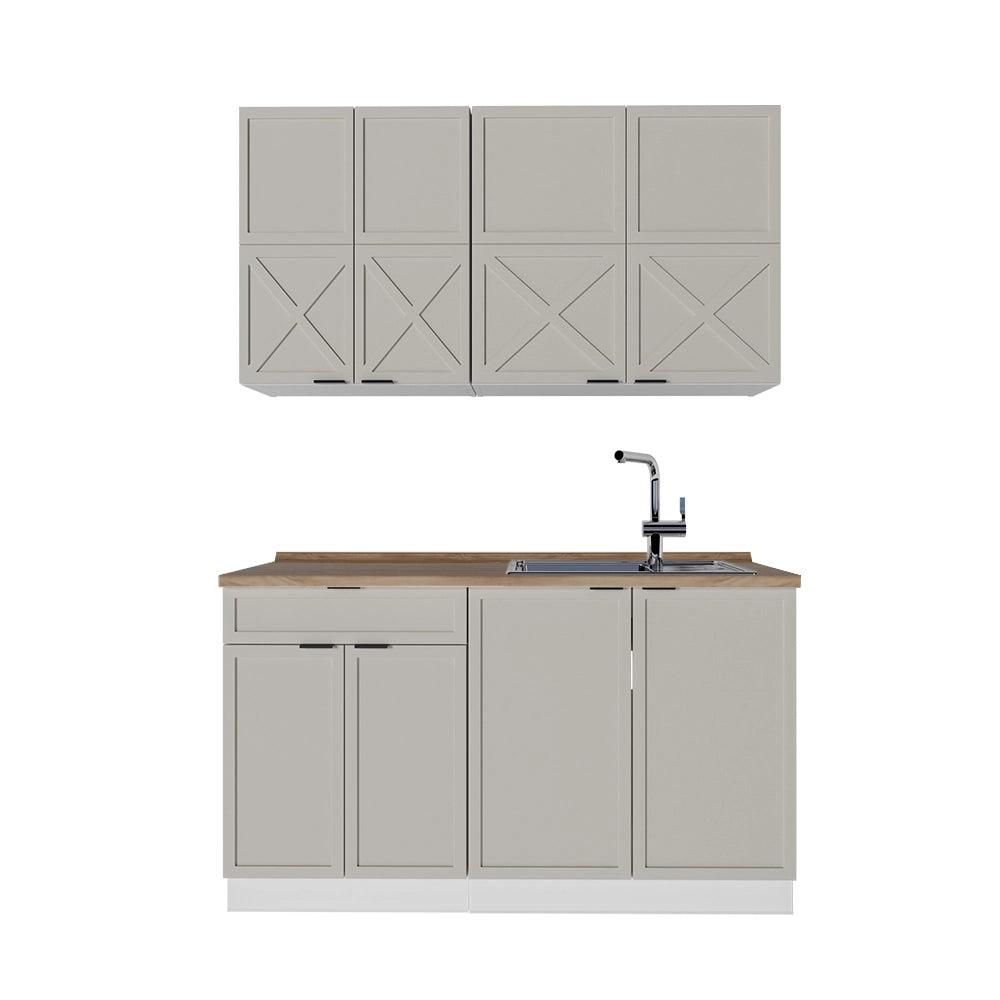 Cucina completa Fame-Line GrigioBeige/Bianco 140 cm, PL Rovere Vicco