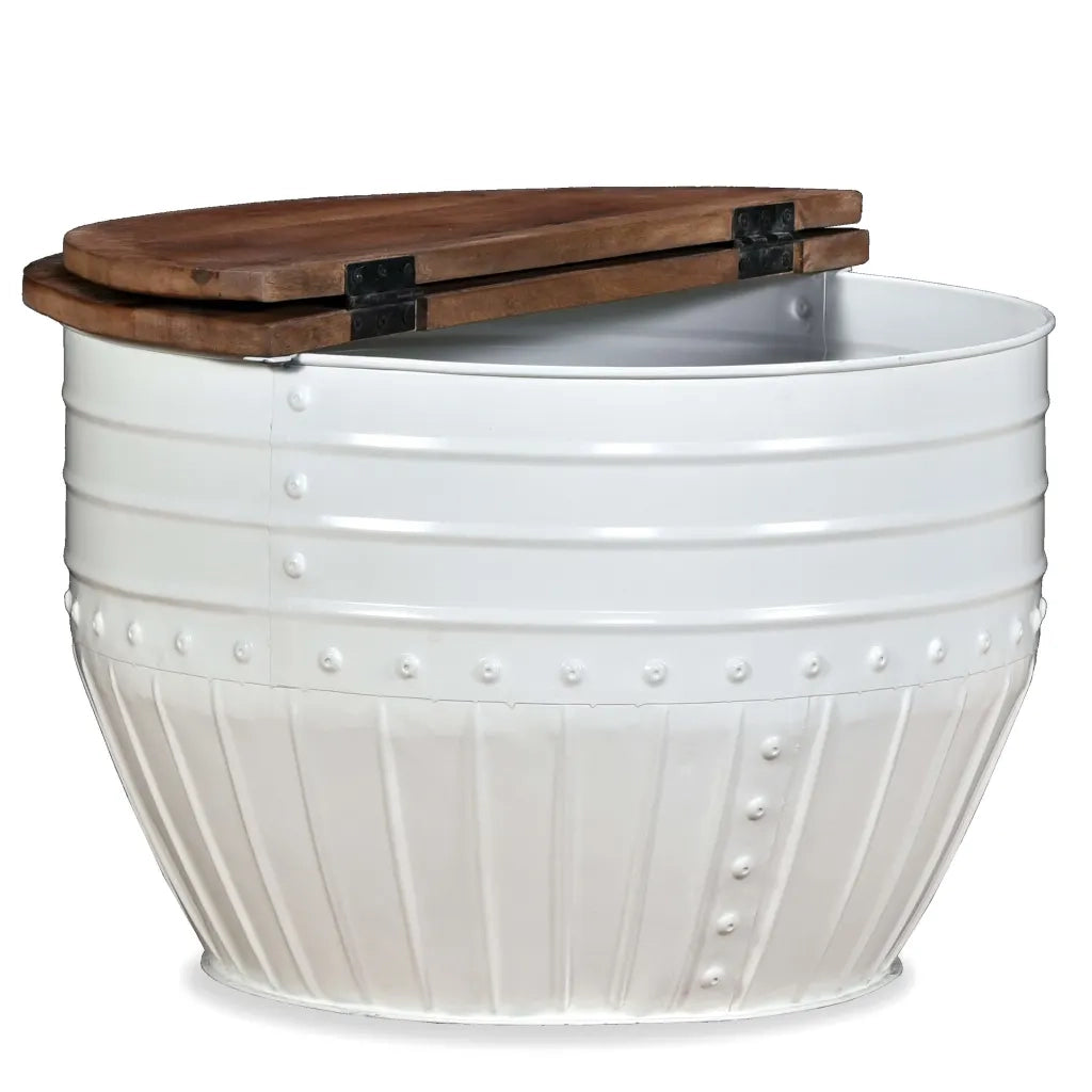 Tavolino da Caffè Legno Massello Riciclato Bianco Forma a Botte 245254