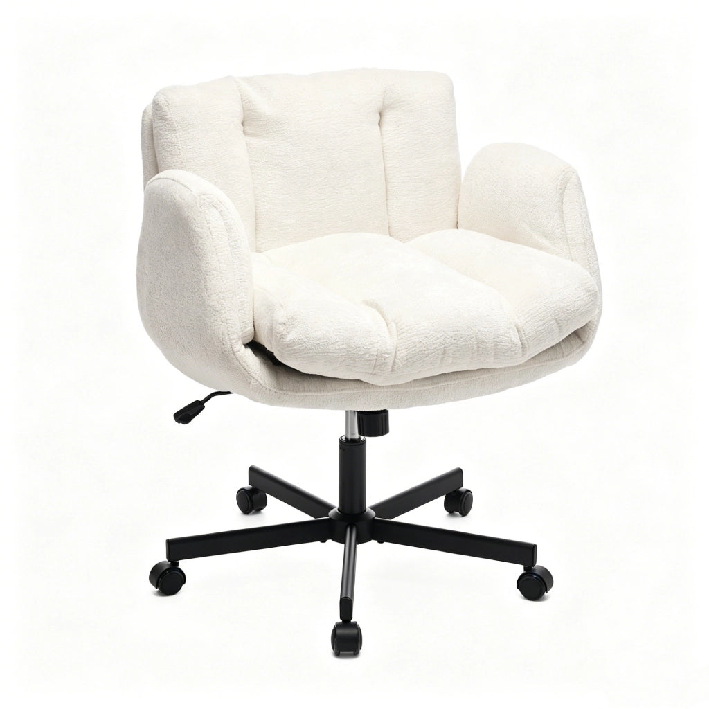 Sedia da ufficio girevole, tessuto chenille, braccioli regolabili, schienale imbottito, beige