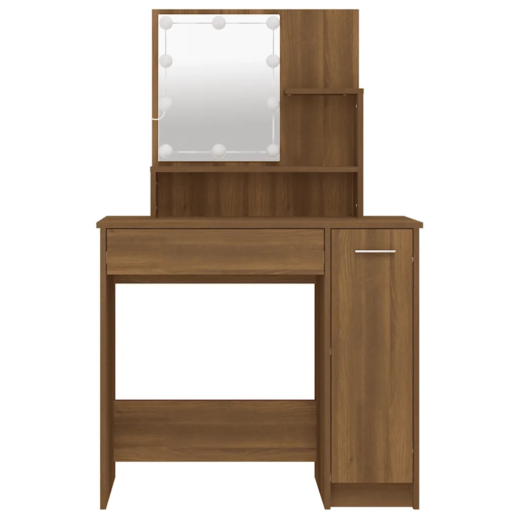 Toeletta | Tavolo da Trucco con LED Rovere Marrone 86,5x35x136 cm