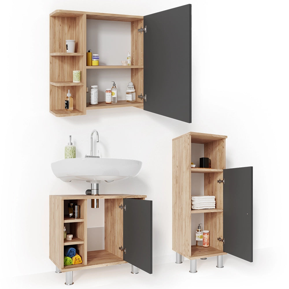 Vicco Set mobili bagno Rovere 3 parti