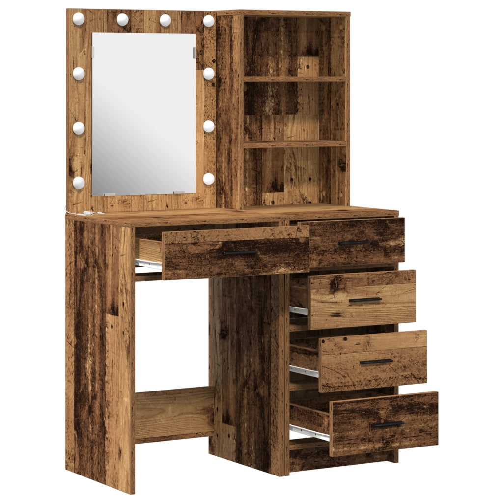 Set da Toeletta a 2 Pezzi con LED in Legno Antico