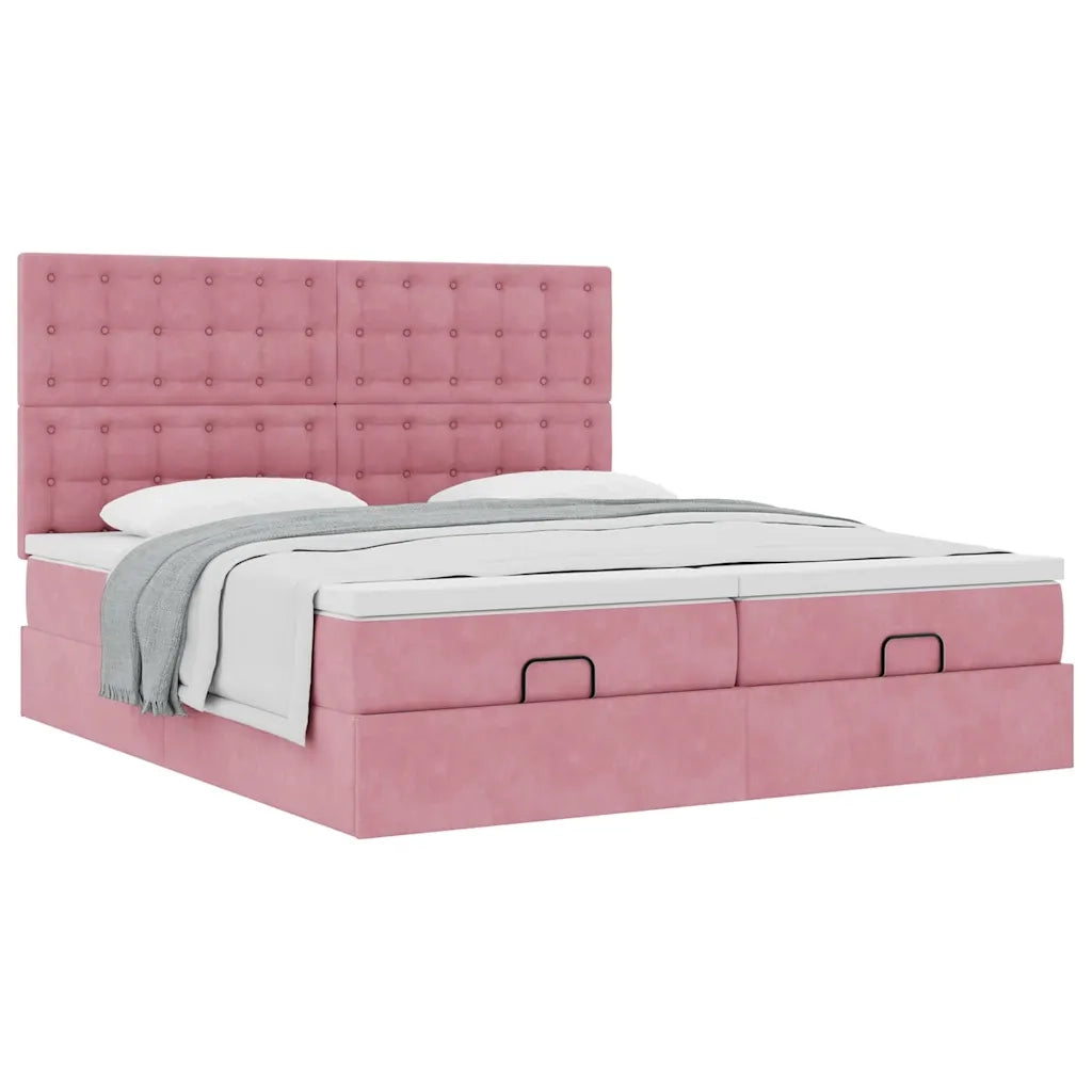 Struttura Letto Pouf con Materassi Rosa 200x200 cm Velluto 3313819