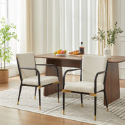 Sedie da Pranzo con Braccioli Set 2 Pezzi ¨C MINIMAL ¨C Tessuto Crema, Struttura Nera, Stile Moderno