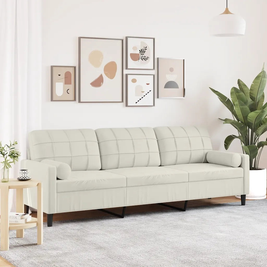 Divano a 3 Posti con Cuscini Crema 210 cm in Velluto