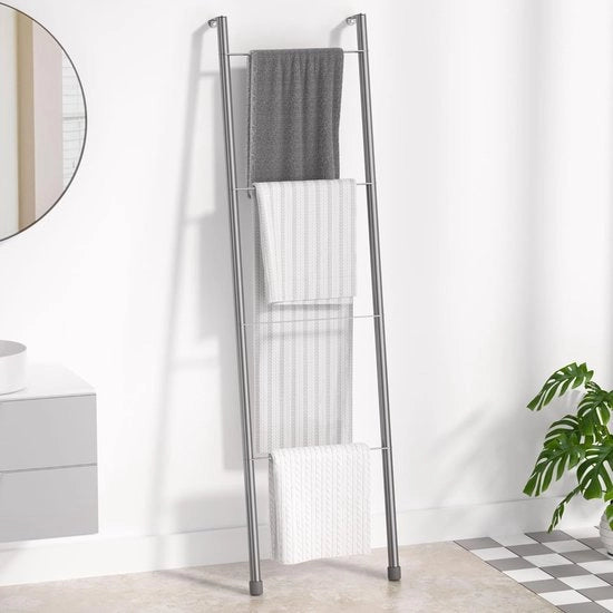 Sostegno per asciugamani in piedi - decorativo per la stanza da bagno - 4 strati - metallo grigio