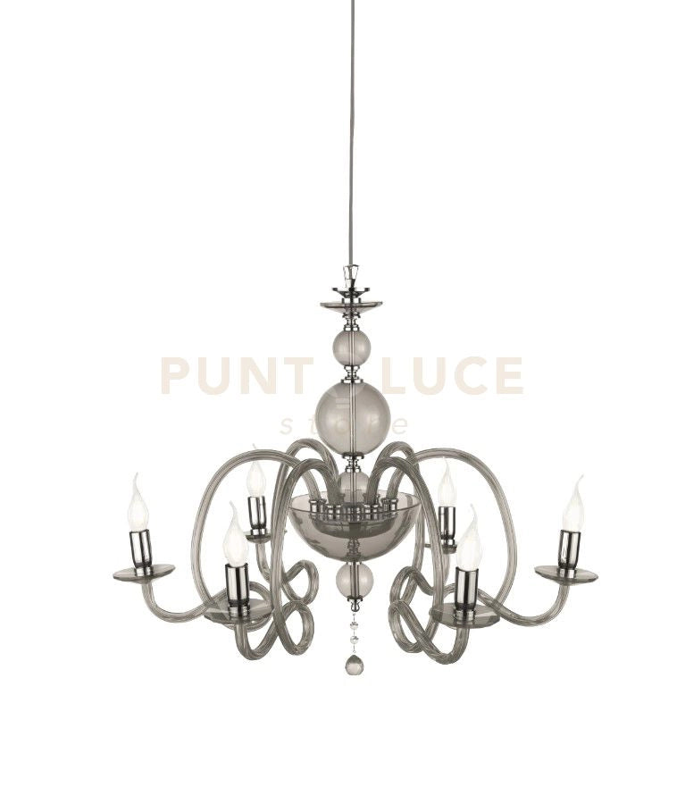 LAMPADARIO VIVALDI 6 LUCI FUME' CROMO ATTACCO E14 D.75CM