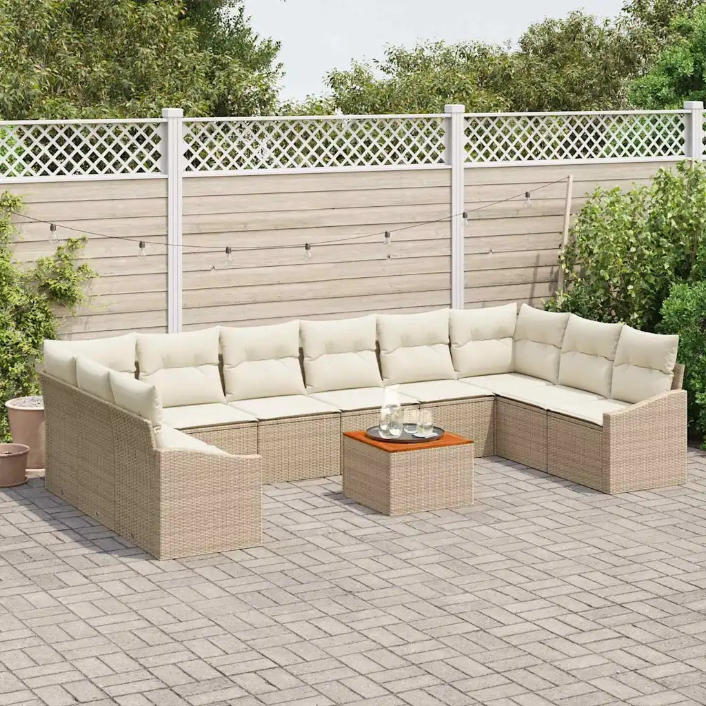 Set Divano da Giardino 11 pcs Beige e Crema polyrattan