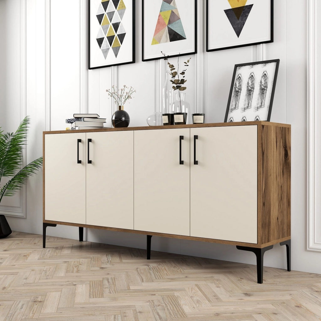 Madia Sinopoli, Credenza 2 Ripiani, 160x35x78h cm Bianco Crema