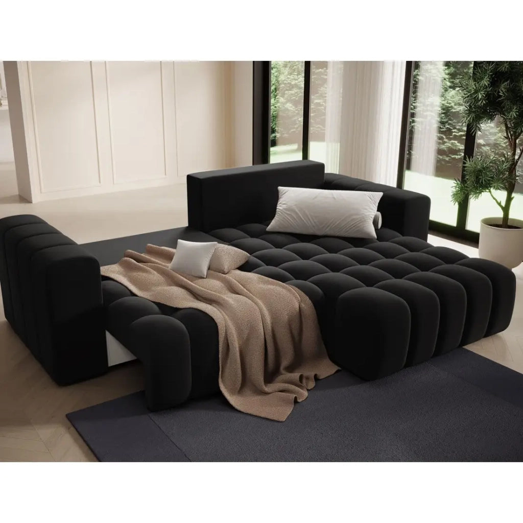 Divano angolare trasformabile DORY nero 250 cm con vano contenitore angolo destro