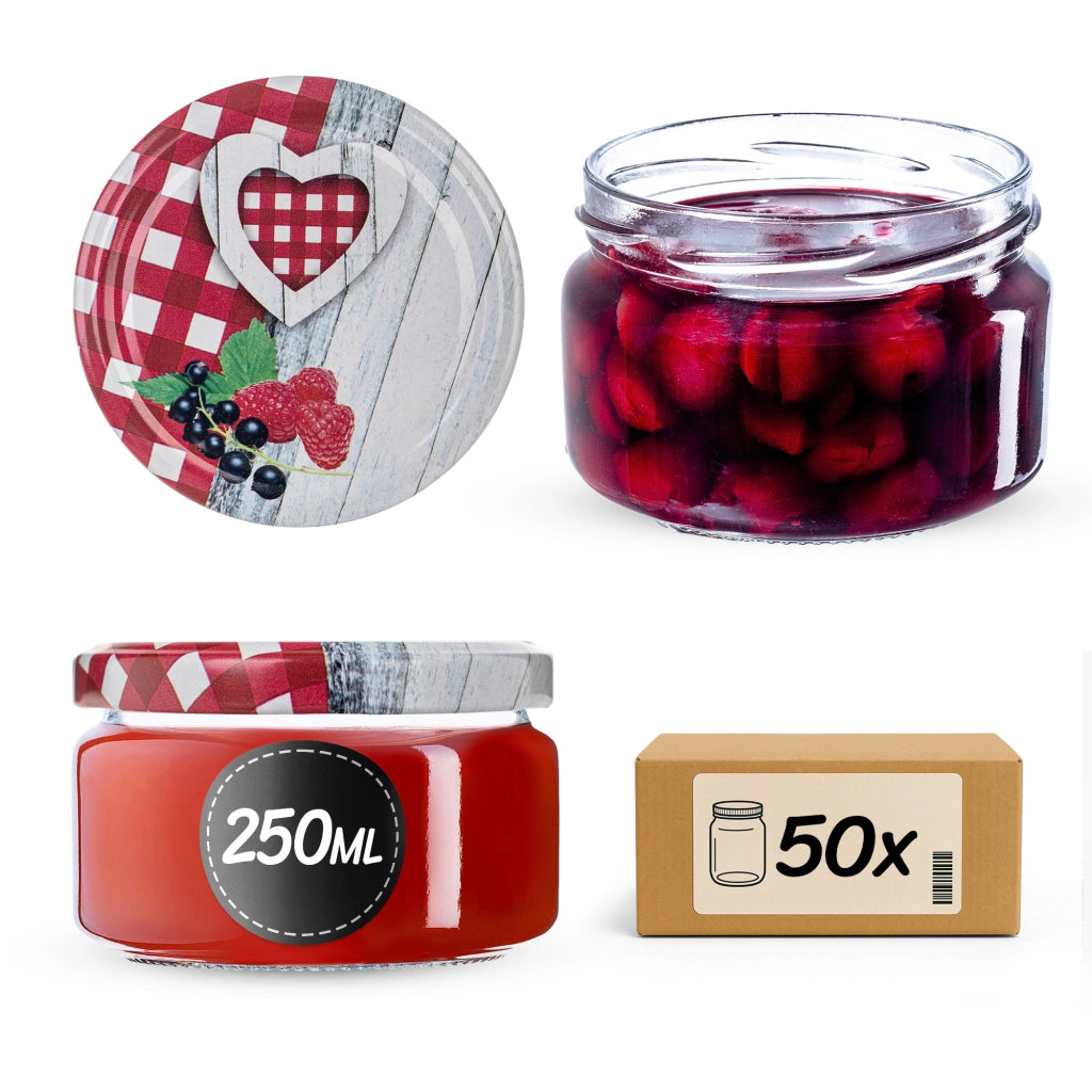 Barattoli per conserve KADAX Denia 250 ml 50 pezzi 82 mm + coperchio "Traccia con un cuore"