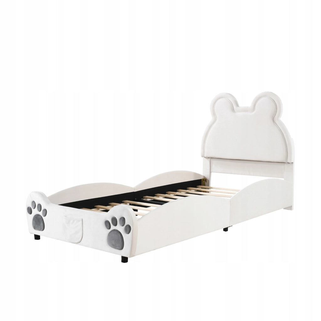 Letto imbottito per bambini 90x200 - Xylo - Orsacchiotto di peluche bianco