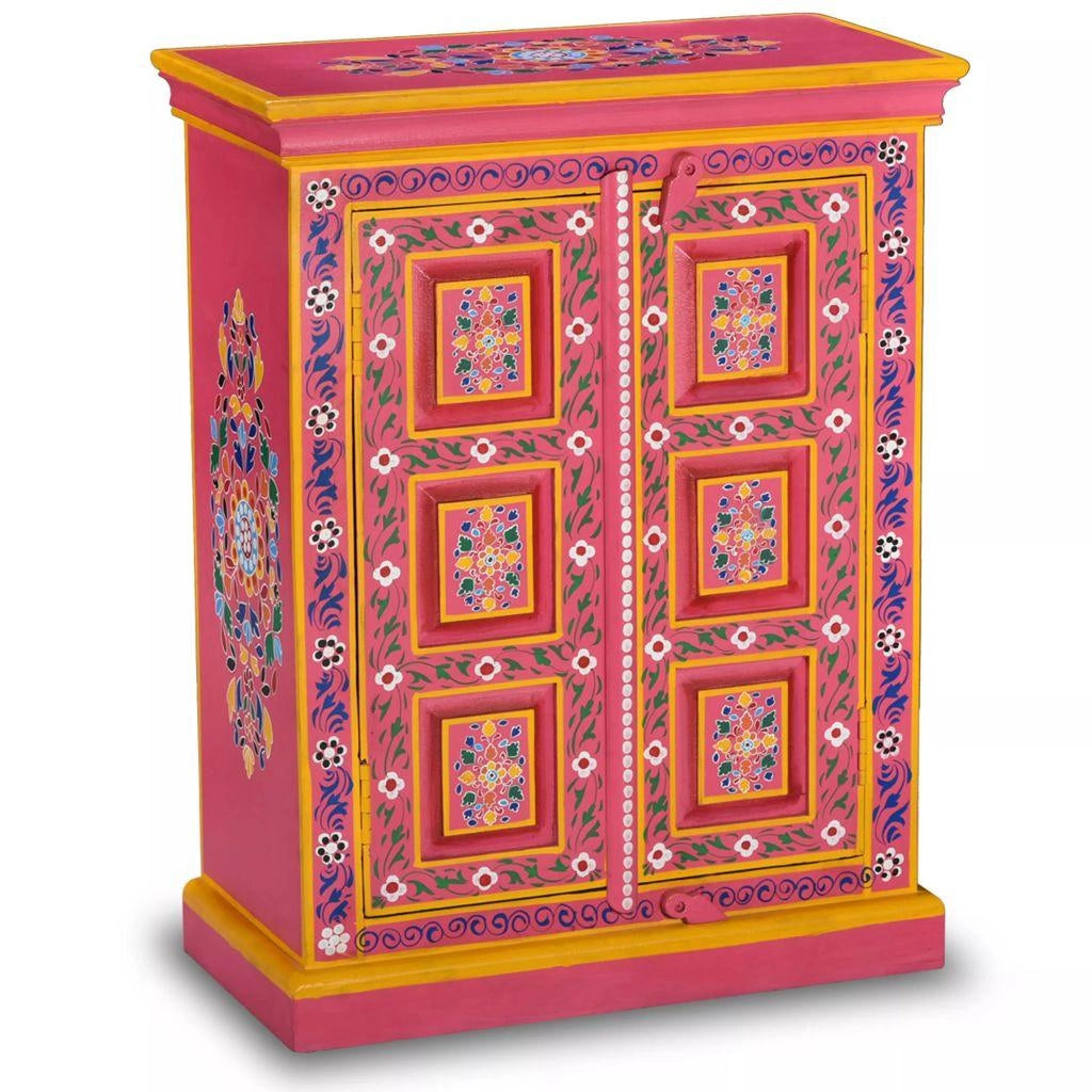 Buffet credenza mobiletto consolle mobile contenitore legno massello di mango dipinto a mano in rosa 4402024