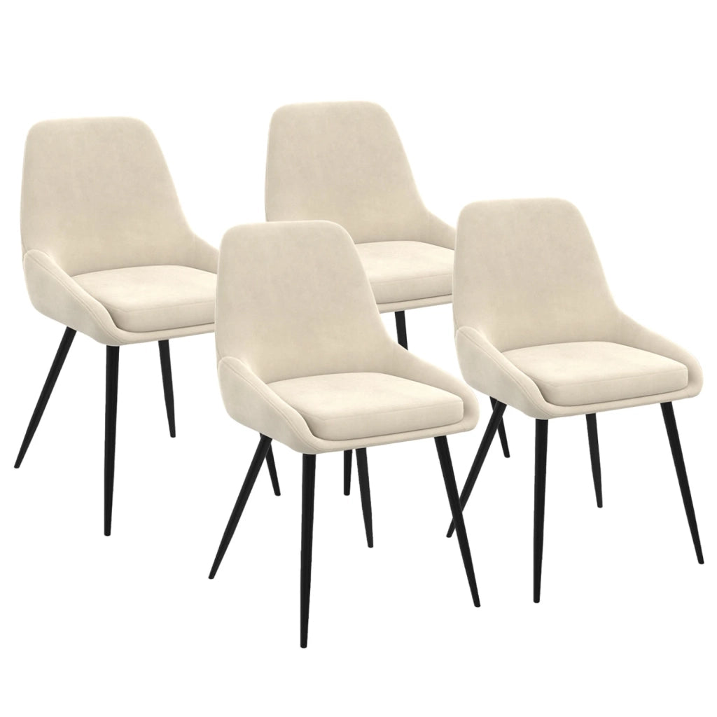 IDMarket - Lote de 4 sillas THALYA de terciopelo beige con medio reposabrazos
