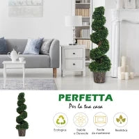 Piante Finte da Interno di Bosso a Spirale 120cm, Pianta Artificiale da Interno ed Esterni con Vaso Incluso, Pianta Finta per Decorazione Casa, Ufficio, Soggiorno, Giardino, Verde