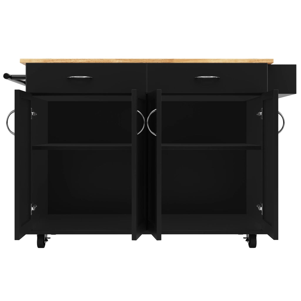 Carrello da Cucina con 2 Cassetti; Piano Ribaltabile; Ruote e Portasciugamani; 106 x 50 x 90.5 cm; Nero