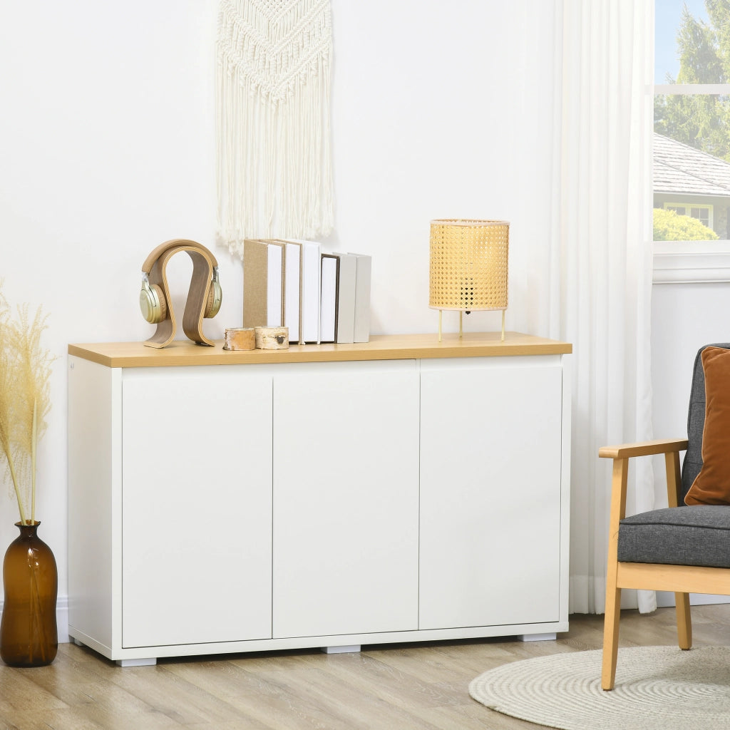 EasyComfort Mobile Multiuso con 2 Armadietti a 2 Livelli in Truciolato, Ripiano regolabile, 120x37x75cm Bianco e Color legno