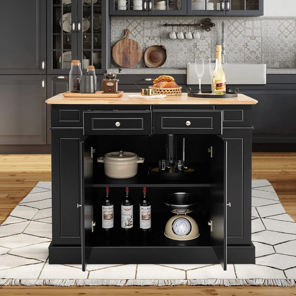 Credenza da Cucina in Legno, Isola da Cucina con Contenitore, con Ripiani Regolabili a 3 Livelli, 120 x 61 x 92 cm, Carico 200 kg (Nero)