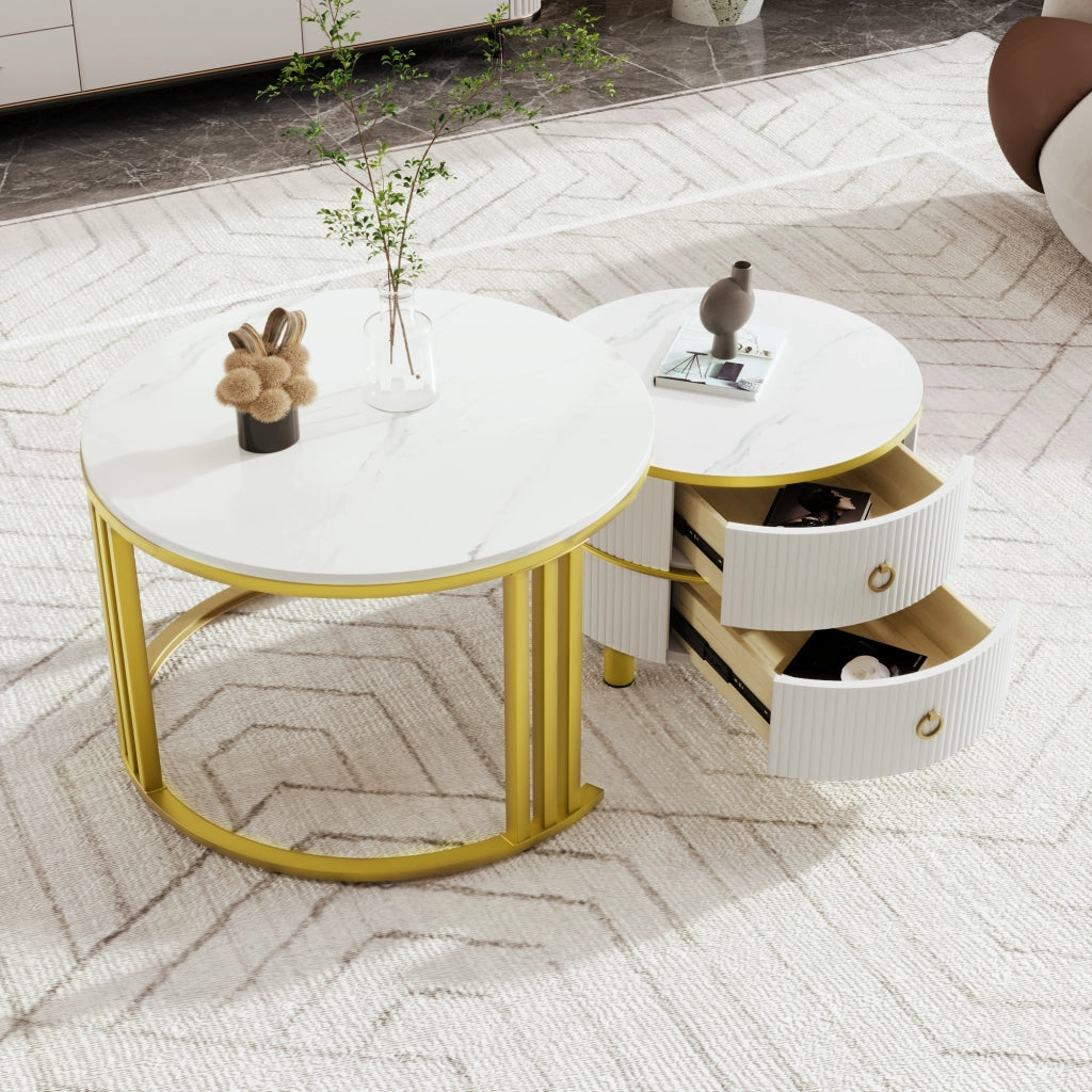 TAVOLINO DA CAFFÈ Set 2 pezzi rotondo 70x70x46 + 50x50x40 cm MDF Bianco