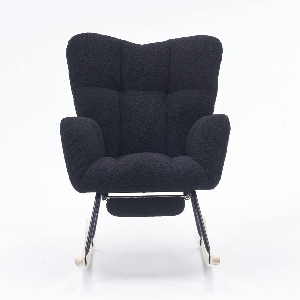 Poltrona Dondolo Reclinabile con Poggiapiedi ¨C MINIMAL ¨C Tessuto Teddy, Nero